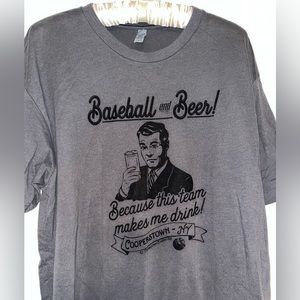 NEW, NEVER WORN COOPERSTOWN BASEBALL & BEER TEE HILARIOUS SIZE XL